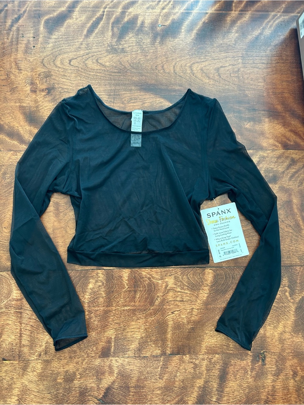 🖤 NWT! SPANX Black Long-Sleeve Cropped Sheer Mesh Top Arm Tights